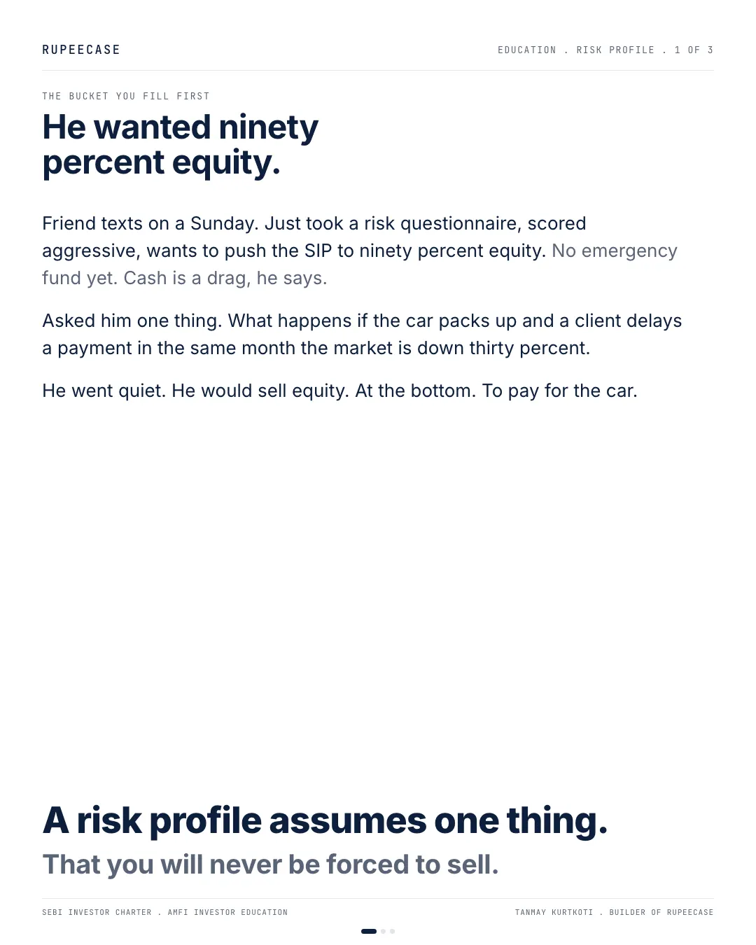 Emergency fund first, risk profile second, the hook card